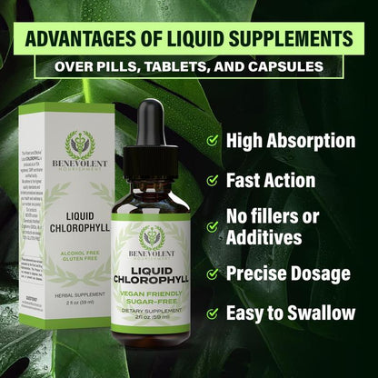 VIP Liquid Chlorophyll Drops (4 Month Supply) Healthcare Supplement - Natural Deodorant and Detox - Gut Support Healthcare Liver